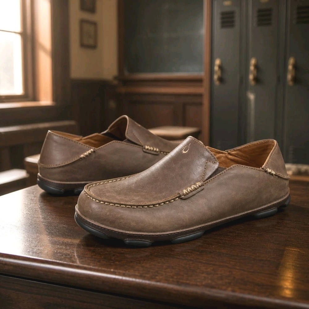 Olukai Moloa Men's US Size 9 EU 42 Slip On Leather Casual Comfort Shoes Brown